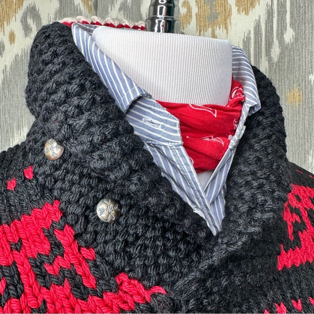 Polo Ralph Lauren Southwestern Aztec Hand-Knit Black Wool Shawl Collar Sweater - Picture 4 of 16